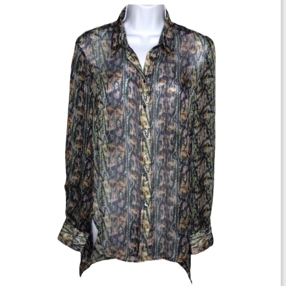 Theyskens' Theory Tops - Theyskens' Theory Sheer Printed Silk Button Down